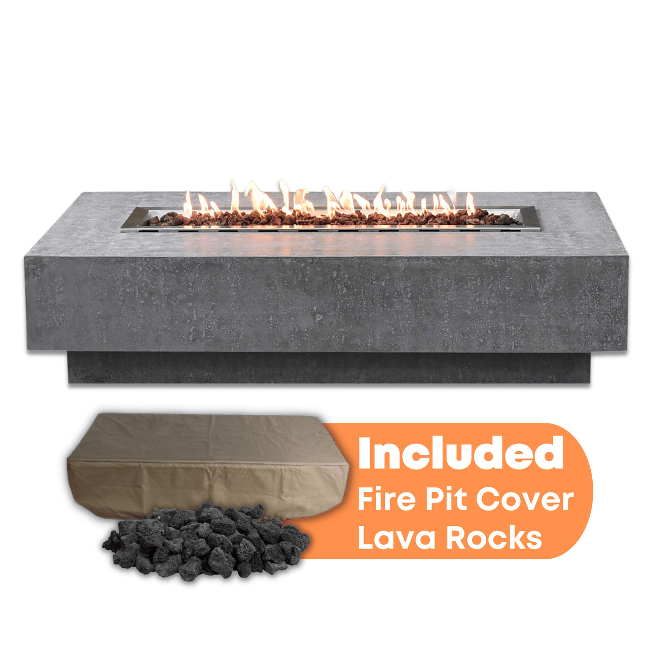 Elementi - Hampton Rectangle Concrete Fire Pit Table OFG139 - Fire Pit Stock