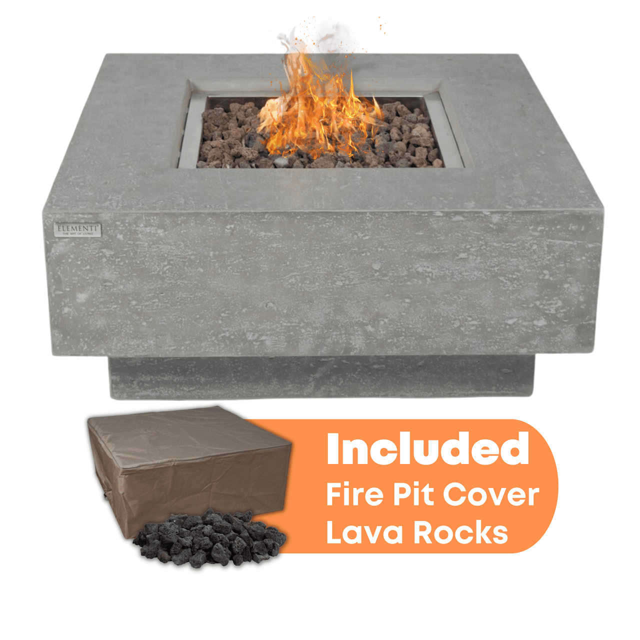 Elementi - Manhattan Square Concrete Fire Pit Table OFG103 - Fire Pit Stock