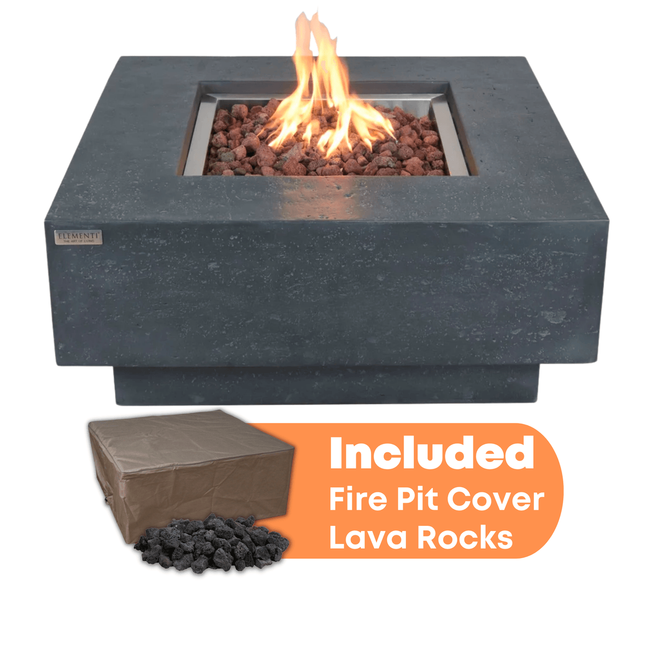 Elementi - Manhattan Square Concrete Fire Pit Table OFG103 - Fire Pit Stock