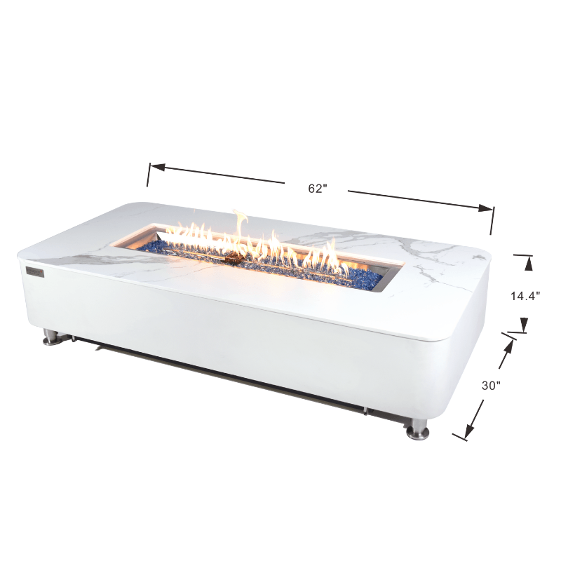 Elementi Plus - Athens Rectangular Marble Concrete Base Fire Pit Table - OFP102BW - Fire Pit Stock