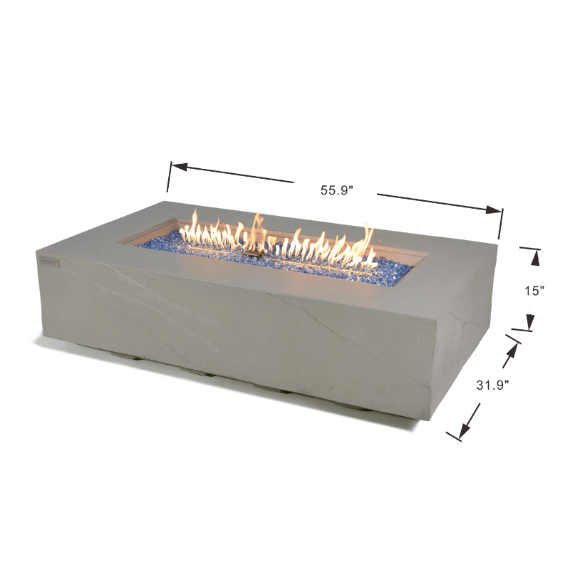 Elementi Plus - Meteora Rectangular Concrete Fire Pit Table - OFG410SG - Fire Pit Stock