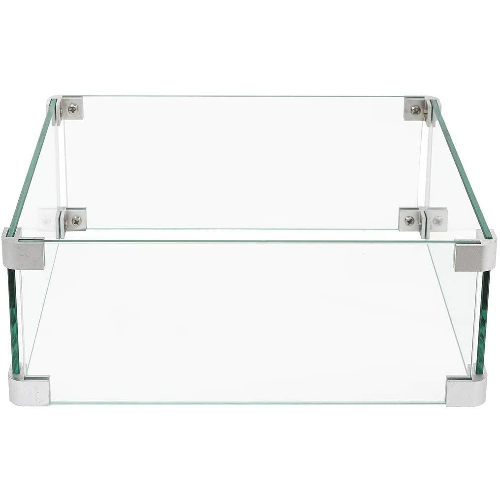 The Outdoor Plus - Square Glass Wind Guard 32"L x 32"W x 8"H Tempered Glass Compatible with Select Units OPT-WG-3232 - Fire Pit Stock
