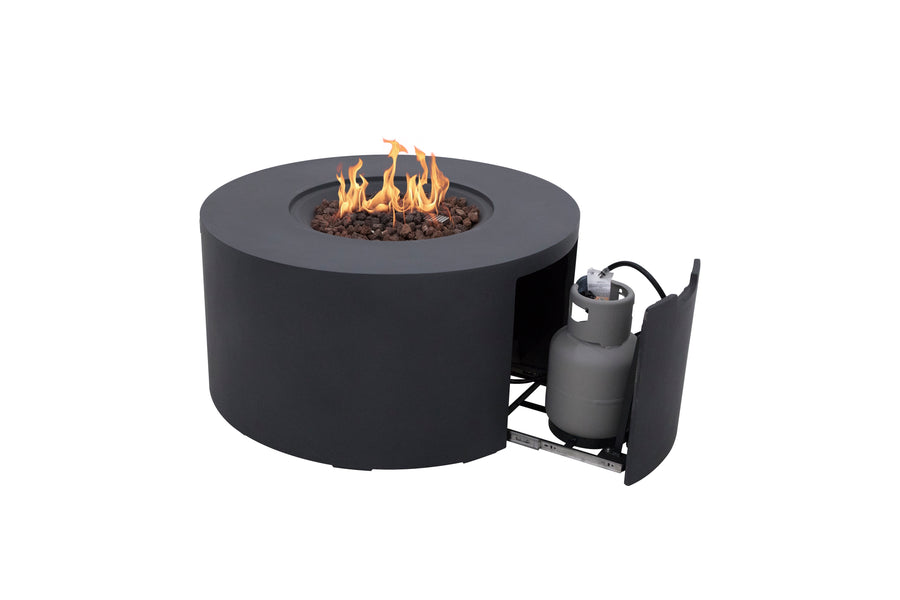 Elementi - Pacaya Round Concreate Fire Pit Table, Hidden Propane Storage OFG311
