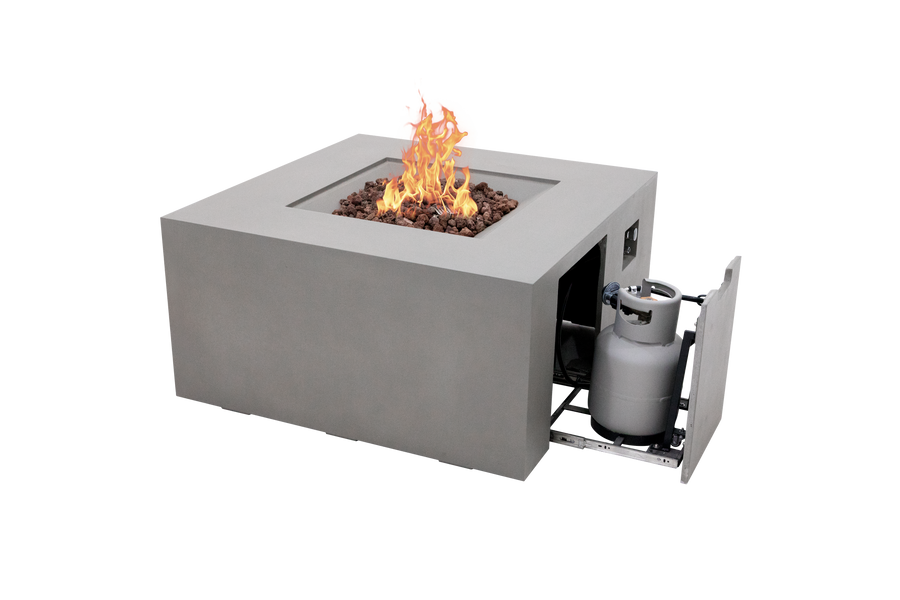 Elementi - Rocky Square Concrete Fire Pit Table, Hidden Propane Storage OFG310