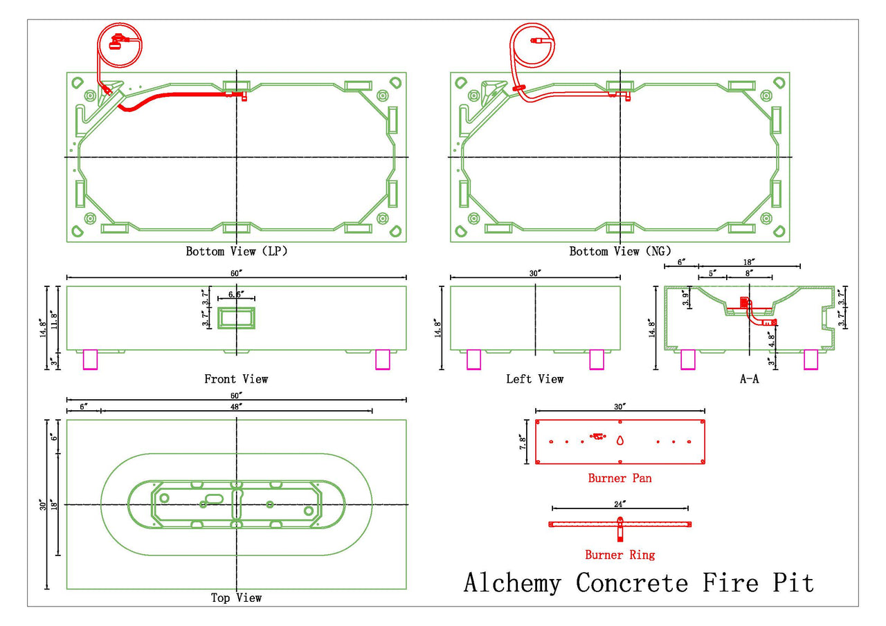 PyroMania Fire - Alchemy Rectangle Concrete Fire Pit Table