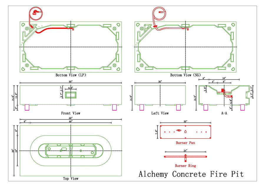 PyroMania Fire - Alchemy Rectangle Concrete Fire Pit Table
