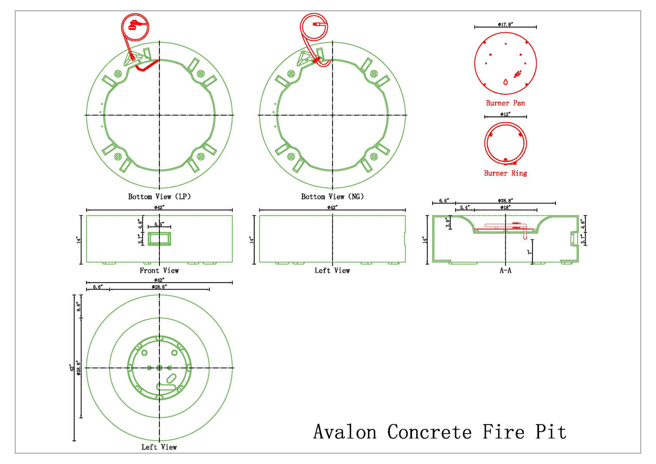 PyroMania Fire - Avalon Round Concrete Fire Pit Table