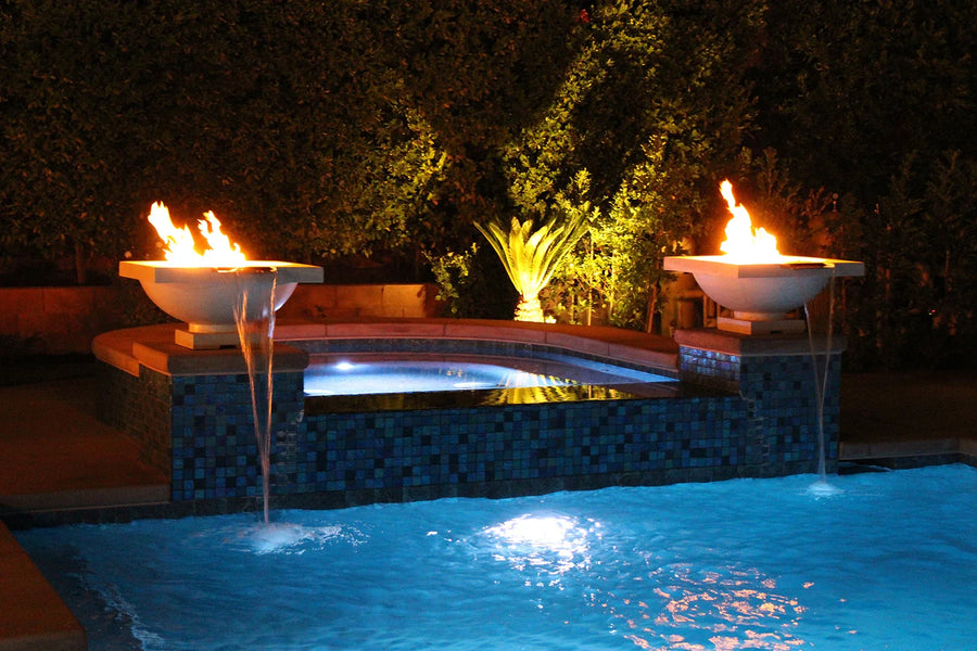 Prism Hardscapes - Ibiza Round Concrete Fire and Water Bowl w/ Electronic Ignition - Fire Pit Stock