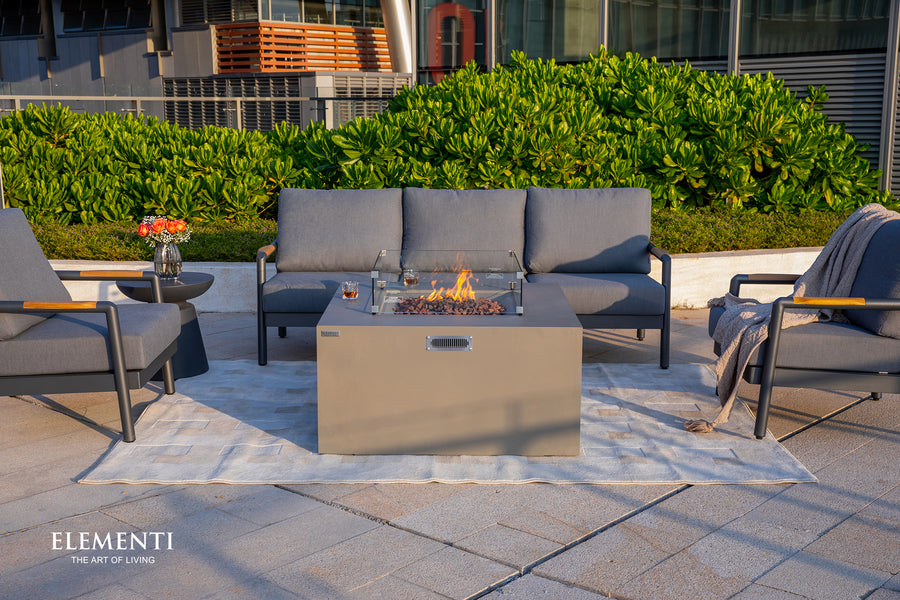 Elementi - Rocky Square Concrete Fire Pit Table, Hidden Propane Storage OFG310