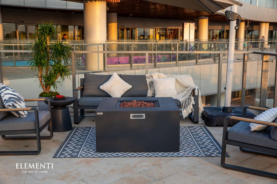 Elementi - Rocky Square Concrete Fire Pit Table, Hidden Propane Storage OFG310