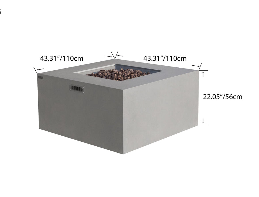 Elementi - Rocky Square Concrete Fire Pit Table, Hidden Propane Storage OFG310