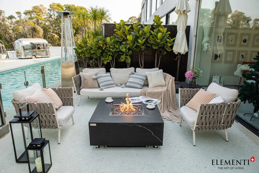 Elementi - Sofia Marble Porcelain Square Fire Pit Table - OFP103BB - Fire Pit Stock