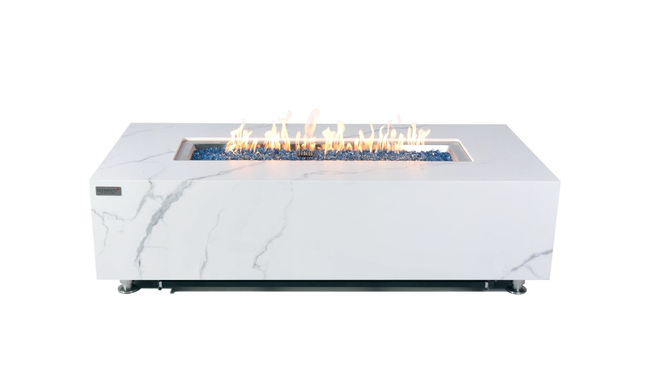 Elementi - Carrara Marble Porcelain Rectangular Fire Pit Table - OFP121BW - Fire Pit Stock