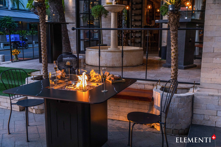 Elementi Plus - Brugge 46” Square Marble Porcelain Dining Table, Hidden Propane Storage - OFP202BB-LP