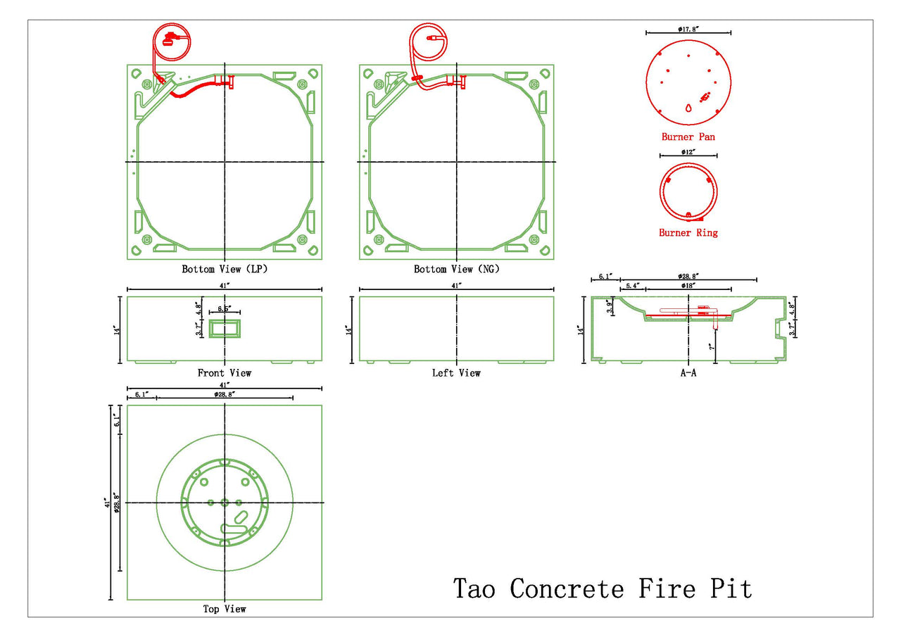 PyroMania Fire - Tao Square Concrete Fire Pit Table