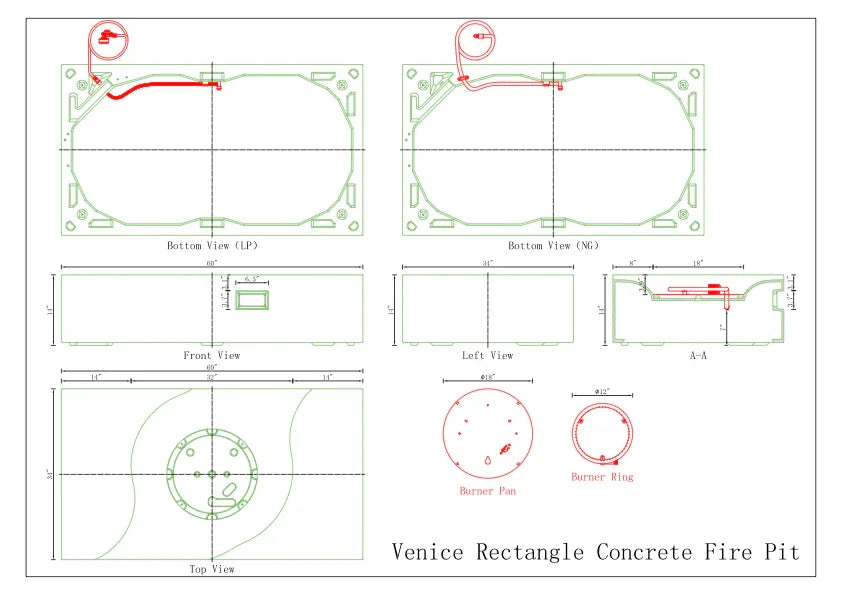 PyroMania Fire - Venice Rectangle Concrete Fire Pit Table