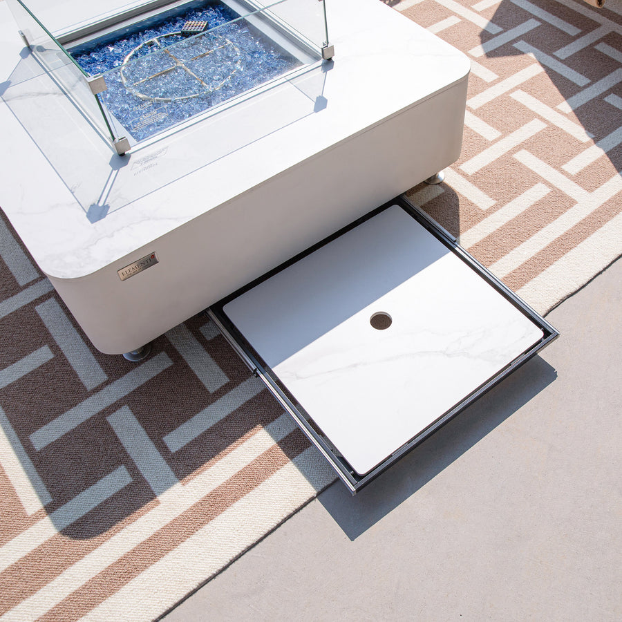 Elementi Plus - Annecy 42” Square Marble Porcelain Fire Table OFP101BW