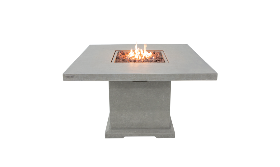 Elementi - Birmingham Dining Square Concrete Fire Pit Table, Hidden Propane Storage - OFG202 - Fire Pit Stock