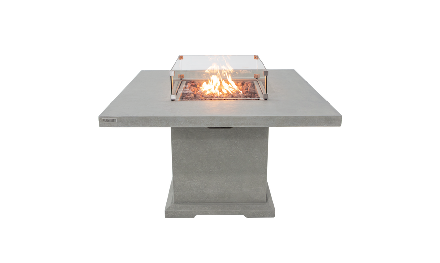 Elementi - Birmingham Dining Square Concrete Fire Pit Table, Hidden Propane Storage - OFG202 - Fire Pit Stock