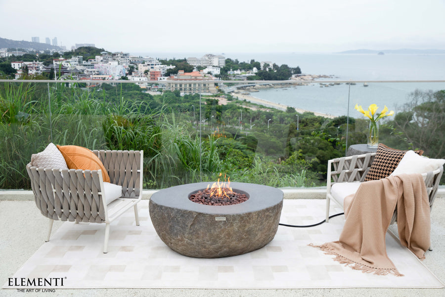 Elementi - Boulder Round Concrete Fire Pit Table OFG110 - Fire Pit Stock