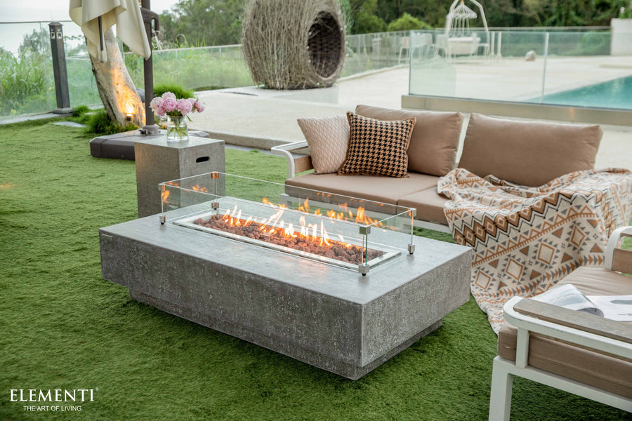 Elementi - Hampton Rectangle Concrete Fire Pit Table OFG139 - Fire Pit Stock