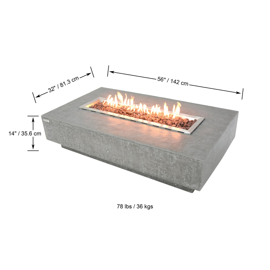 Elementi - Hampton Rectangle Concrete Fire Pit Table OFG139 - Fire Pit Stock