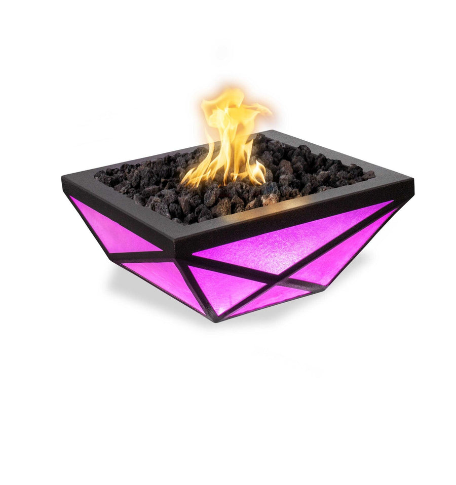 The Outdoor Plus - Gladiator LED Metal Powder Coat Finish Square Fire Pit Bowl OPT-GLDPCLED - Fire Pit Stock