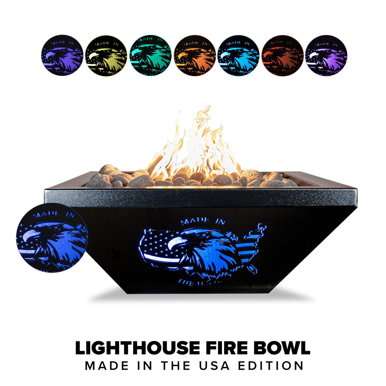The Outdoor Plus - Light House (Made In The USA) LED Fire Bowl Aluminum Powder Coat Fire Bowl OPT-LHFOMSAPC - Fire Pit Stock