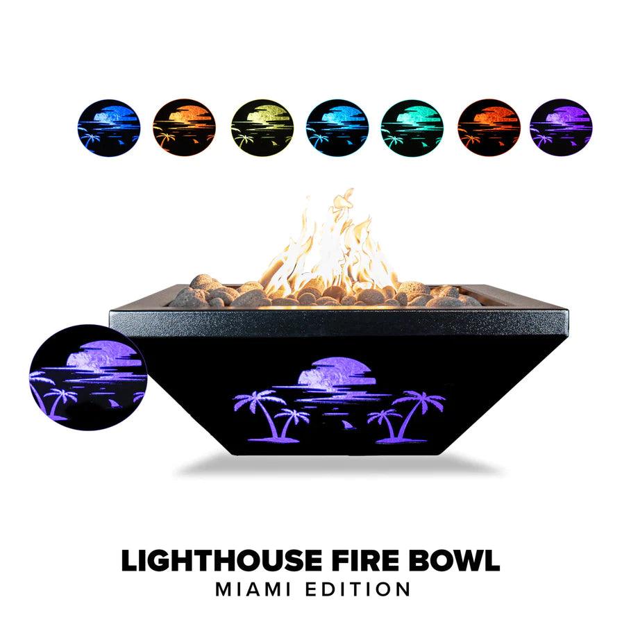 The Outdoor Plus - Light House (Miami) LED Aluminum Powder Coated Fire Bowl OPT-LHFOMIAPC - Fire Pit Stock