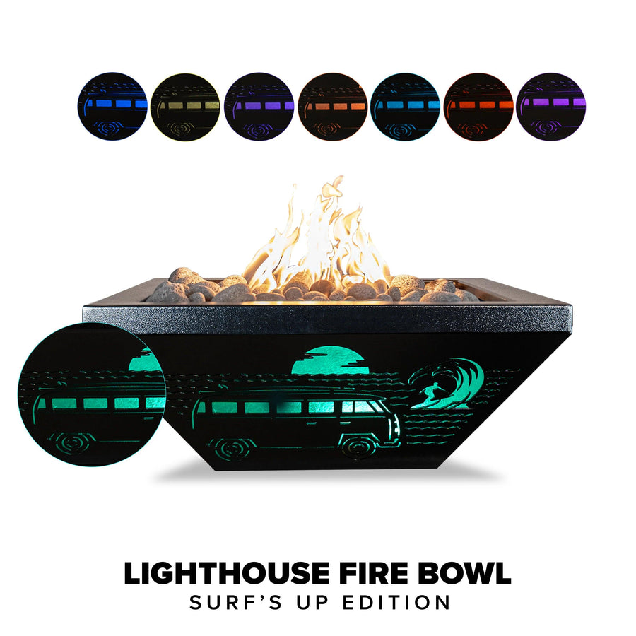 The Outdoor Plus - Light House (Surf's Up) LED Aluminum Powder Coat Fire Bowl OPT-LHFOSUFPC - Fire Pit Stock