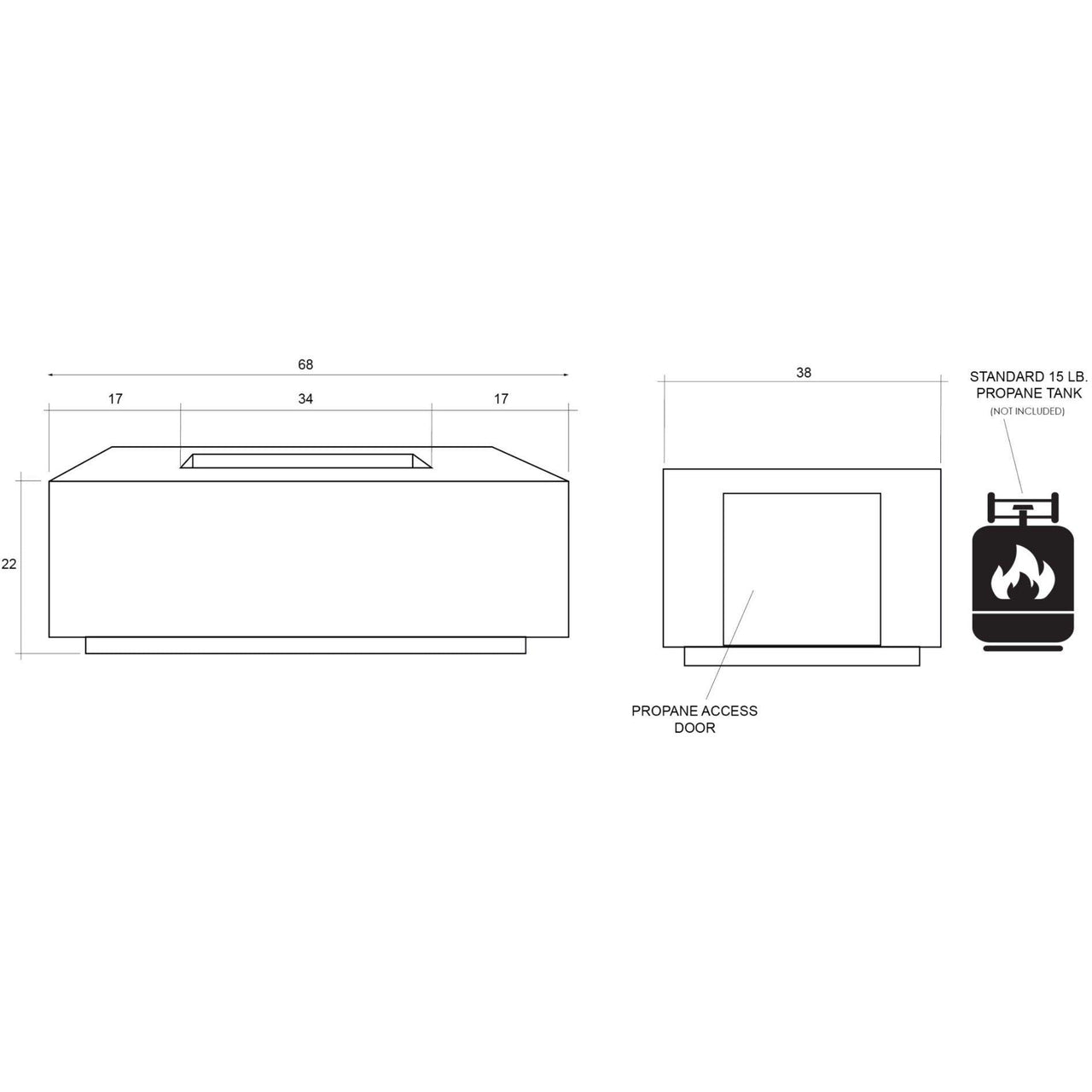 Prism Hardscapes - Porto Series 68 Rectangular Concrete Fire Table w/ Hidden Propane Storage - Fire Pit Stock