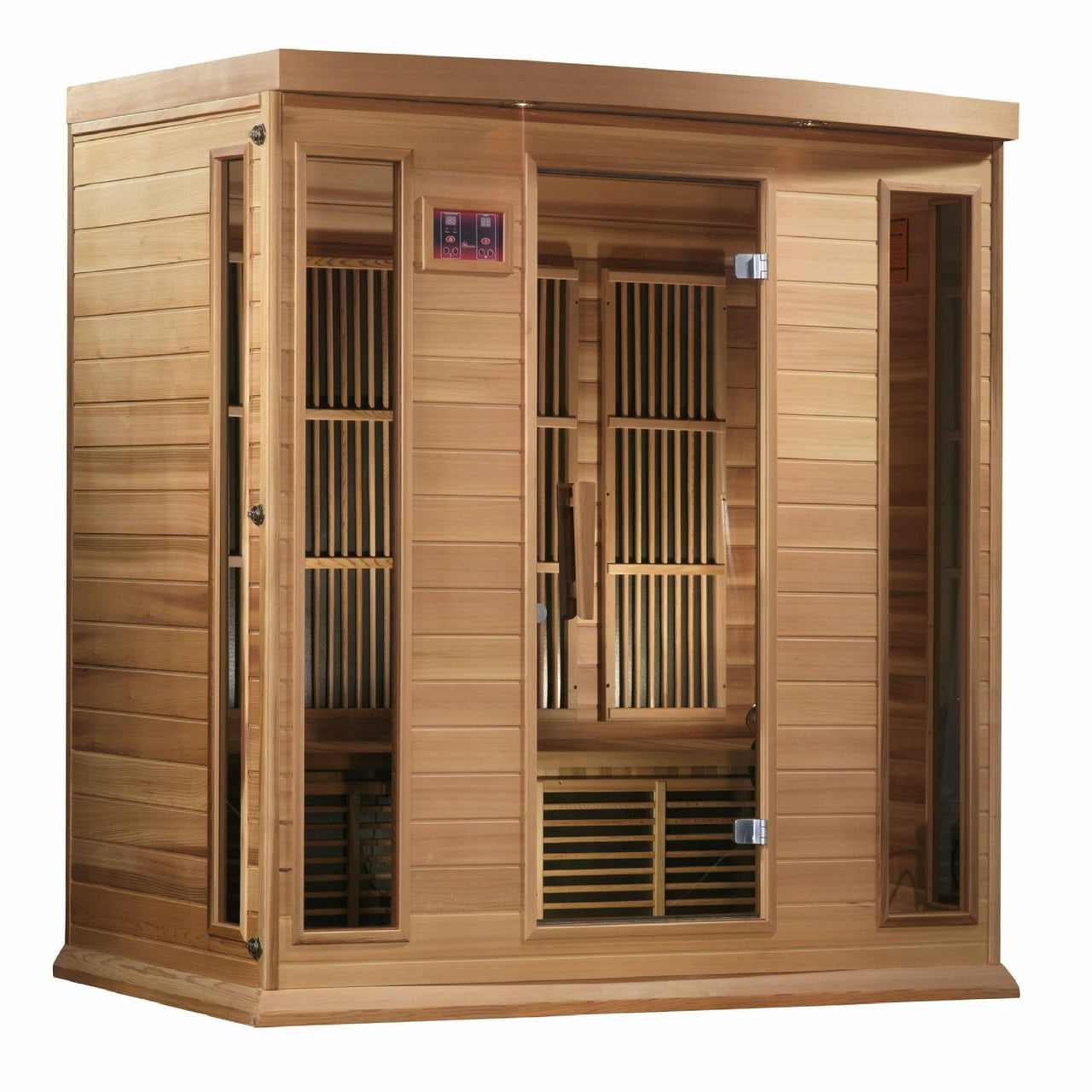 Golden Designs Sauna: Maxxus "Montilemar Edition" 4 Person Near Zero EMF FAR Infrared Carbon - Canadian Red Cedar - MX-K406-01-ZF CED - Fire Pit Stock