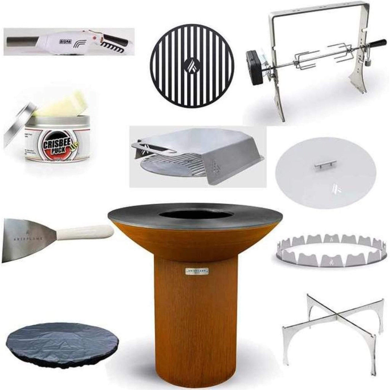 Arteflame Classic 40" Grill - High Round Base Bundle with 10 Grilling Accessories - Fire Pit Stock