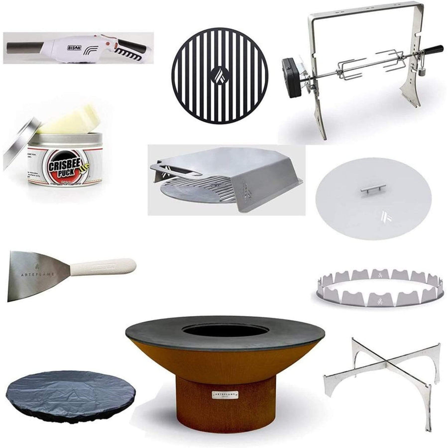 Arteflame Classic 40" Grill - Low Round Base with 10 Grilling Accessories - Fire Pit Stock