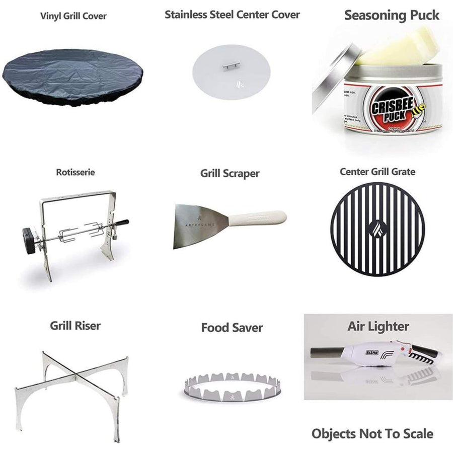 Arteflame Classic 40" Grill - Low Round Base with 10 Grilling Accessories - Fire Pit Stock