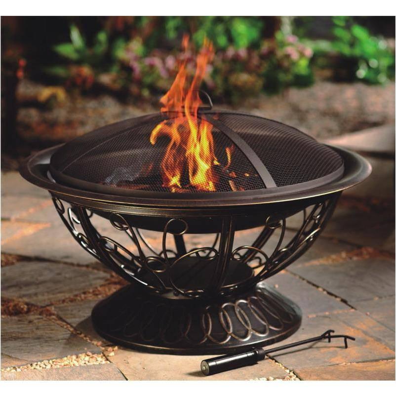 AZ Patio Heaters 30" Wood Burning Firepit with Scroll Design - Fire Pit Stock