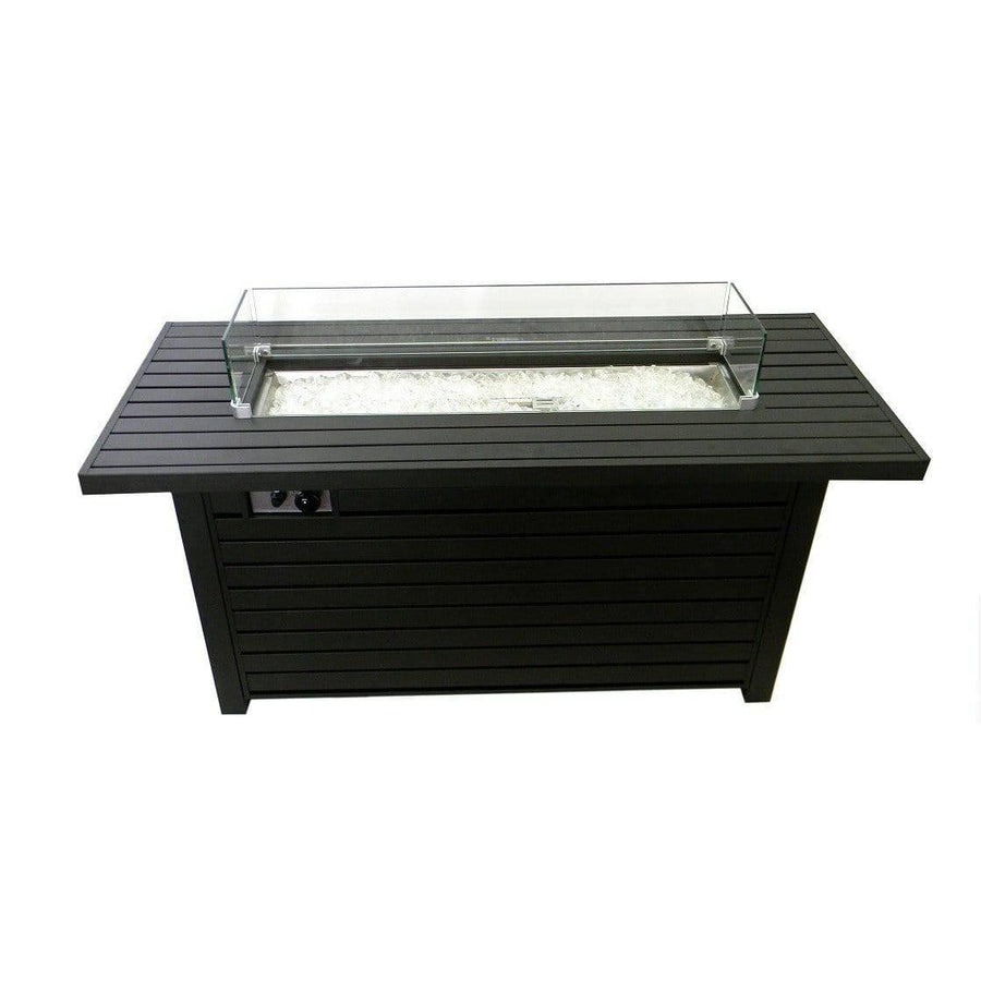 AZ Patio Heaters Black Mocha Finish Aluminum Rectangular Fire Pit With Wind Screen - Fire Pit Stock
