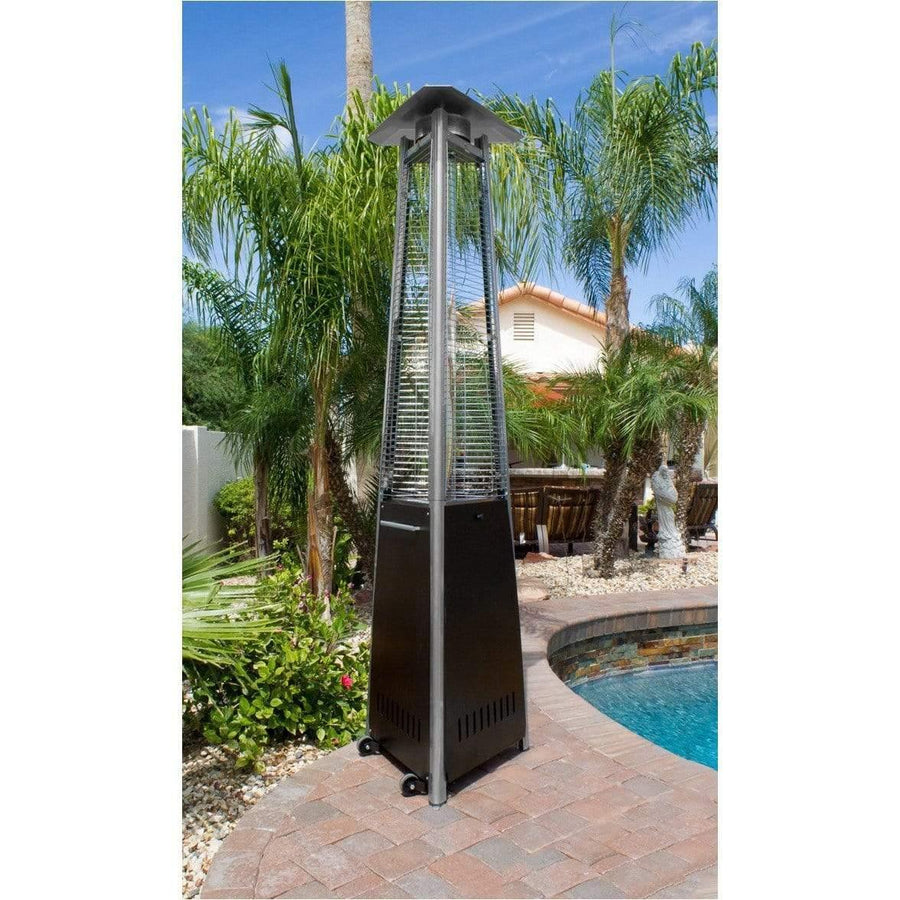 AZ Patio Heaters Hiland Tall Commercial Natural Gas Triangle Glass Tube Heater-Hammered Bronze - Fire Pit Stock
