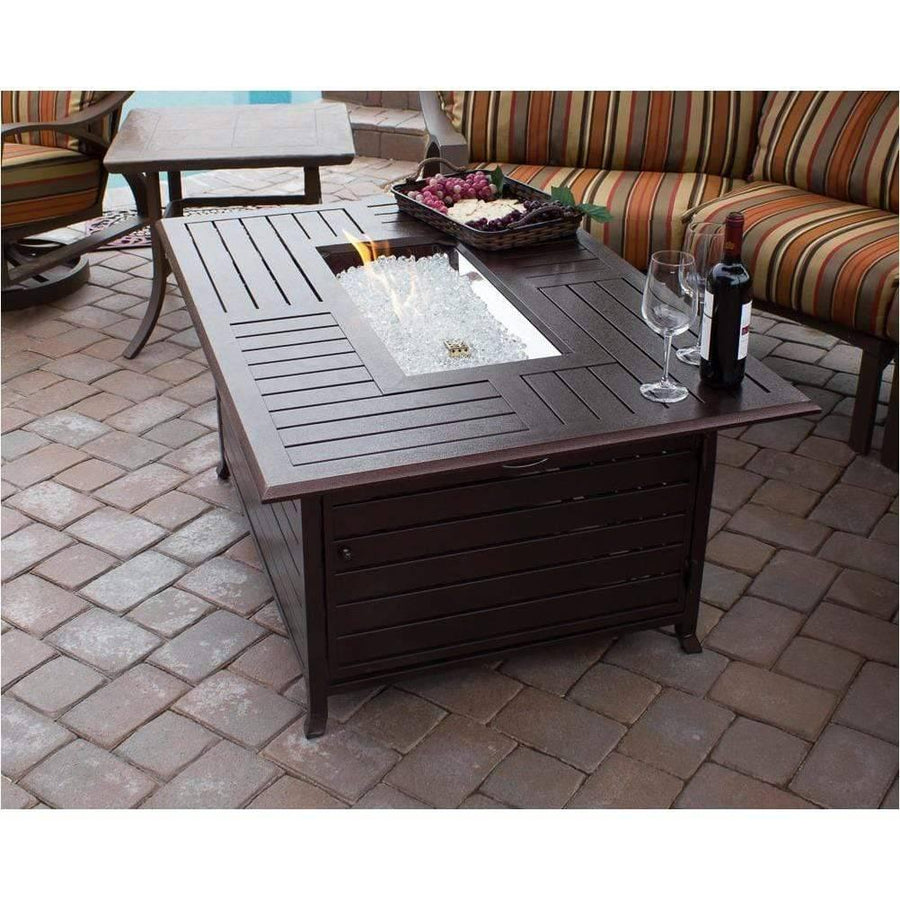 AZ Patio Heaters Rectangle Aluminum Slatted Fire Pit With Stainless Steel Propane Burner - Fire Pit Stock