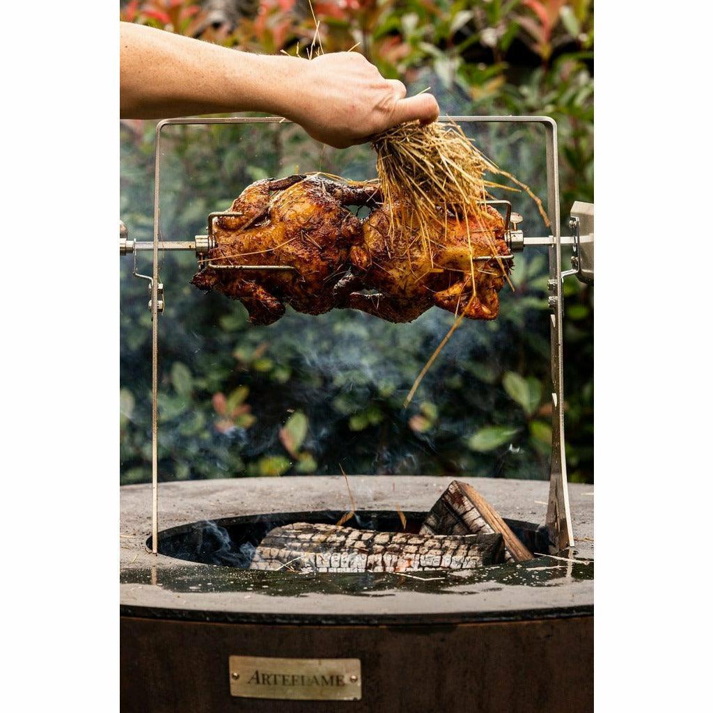 Barbecue Grill Rotisserie With Cordless Motor - Fire Pit Stock