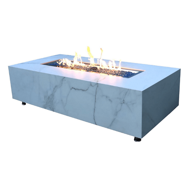 Elementi - Carrara Marble Porcelain Rectangular Fire Pit Table - OFP121BW - Fire Pit Stock