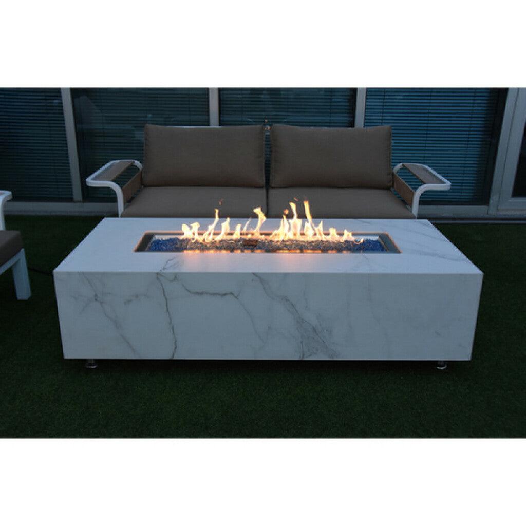 Elementi - Carrara Marble Porcelain Rectangular Fire Pit Table - OFP121BW - Fire Pit Stock