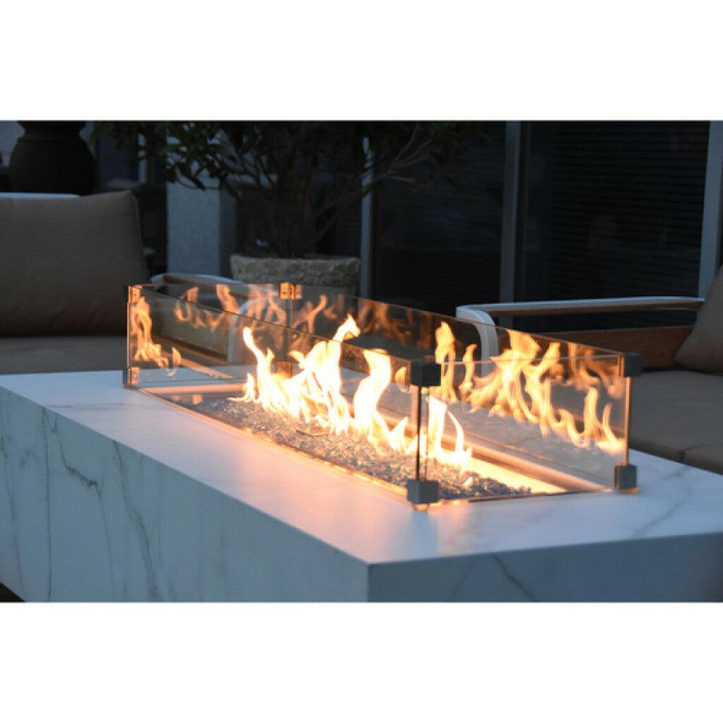 Elementi - Carrara Marble Porcelain Rectangular Fire Pit Table - OFP121BW - Fire Pit Stock