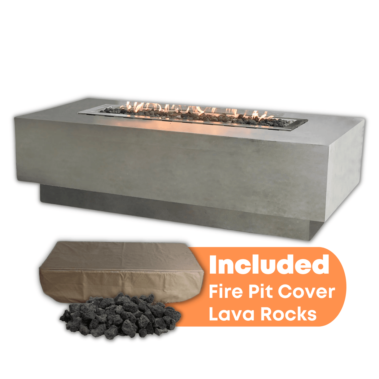 Elementi - Granville Rectangular Concrete Fire Pit Table OFG121 - Fire Pit Stock