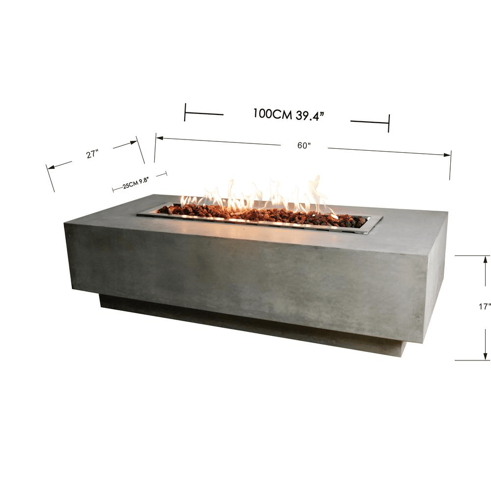Elementi - Granville Rectangular Concrete Fire Pit Table OFG121 - Fire Pit Stock