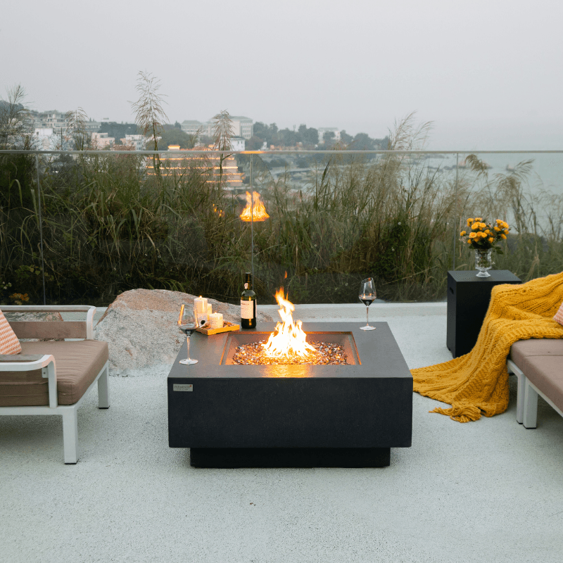 Elementi Plus - Bergen Square Concrete Fire Pit Table - OFG413DG - Fire Pit Stock