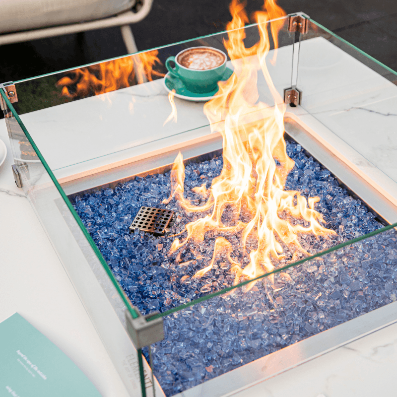 Elementi Plus - Bianco Square Marble Fire Pit Table - OFP103BW - Fire Pit Stock