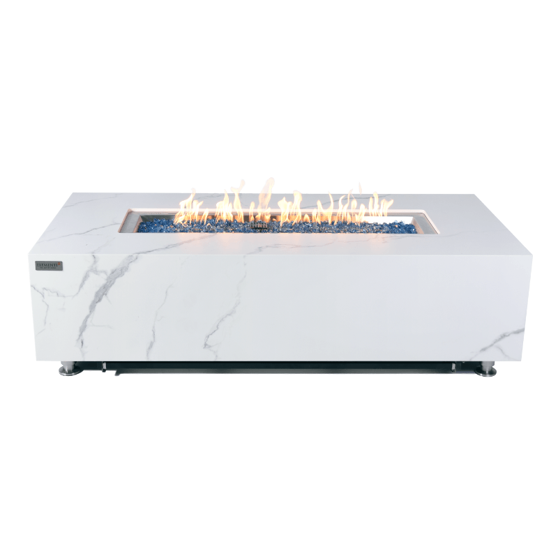 Elementi Plus - Carrara Rectangular Marble Fire Pit Table - OFP121BW - Fire Pit Stock