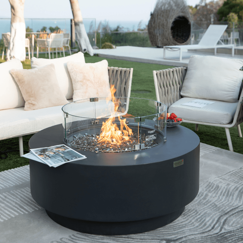 Elementi Plus - Nimes Round Concrete Fire Pit Table - OFG414DG - Fire Pit Stock