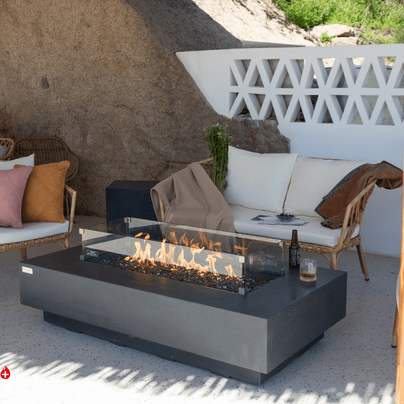 Elementi Plus - Positano Rectangular Concrete Fire Pit Table - OFG415DG - Fire Pit Stock